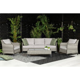 Islyea | 3 Seater Sofa with 2 Armchairs and Coffee Table in Grey Rattan - Italiancityfurniture