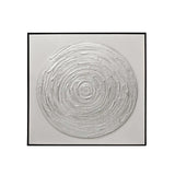 Astratto Silver Textured Circle Canvas Wall Art with Black Frame