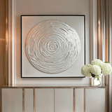 Astratto Silver Textured Circle Canvas Wall Art with Black Frame