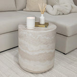 Celeste Round Neutral Marble Effect Side Table