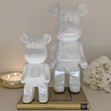 Cream Pearlescent Standing Bear Ornament - Set of 2
