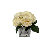 Faux Cream Rose Floral Arrangement in Square Glass Vase