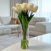 Faux Cream Tulip Floral Arrangement in Tall Glass Vase