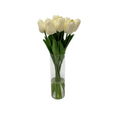 Faux Cream Tulip Floral Arrangement in Tall Glass Vase