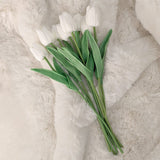 Faux White Tulips Bunch of 8 Flowers