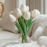 Faux White Tulips Bunch of 8 Flowers
