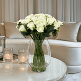 Large Cream Faux Rose Arrangement in Fishbowl Vase
