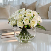 Medium Cream Faux Rose Arrangement in Fishbowl Vase