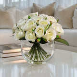 Medium Cream Faux Rose Arrangement in Fishbowl Vase