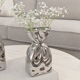 Tesora Petite Silver Crinkled Ceramic Bag Vase