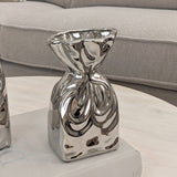 Tesora Petite Silver Crinkled Ceramic Bag Vase