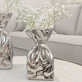 Tesora Petite Silver Crinkled Ceramic Bag Vase