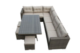 Classic Beige Grey Rattan Garden Corner Sofa Dining Set