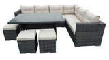 Classic Beige Grey Rattan Garden Corner Sofa Dining Set