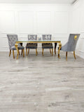 Elouise Gold Dining Set With 4 Dark Grey Luxury Chairs