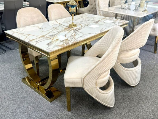 Arianna White and Gold Dining Table 180cm