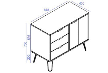 AGG915	Grey Augusta small sideboard with 1 door, 3 drawers