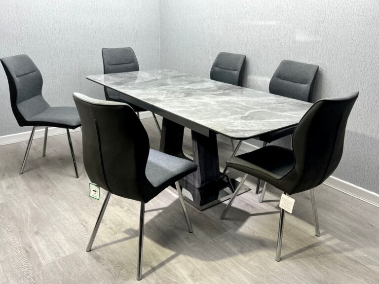 Zermatt Extendable Dining Table(160 – 200) (Grey Ceramic) with 6 Zermatt Chairs