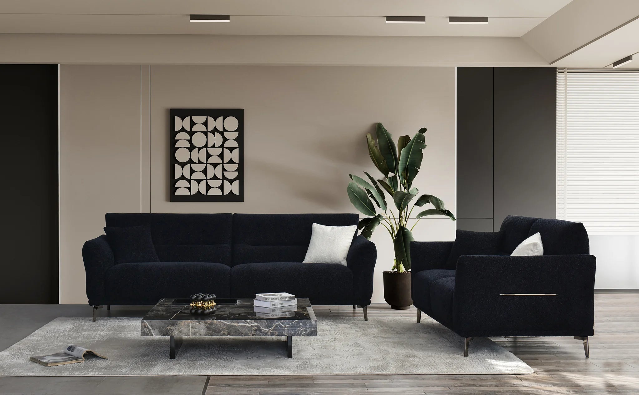 ALUXO® Albany Sofa Range in Black Lux Boucle