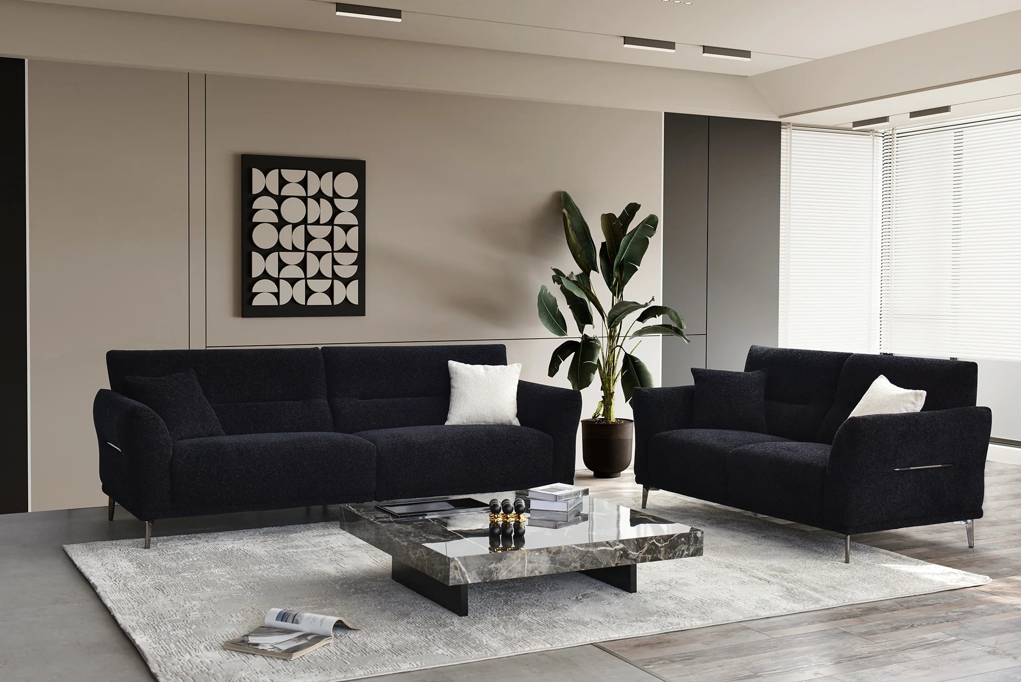 ALUXO® Albany Sofa Range in Black Lux Boucle