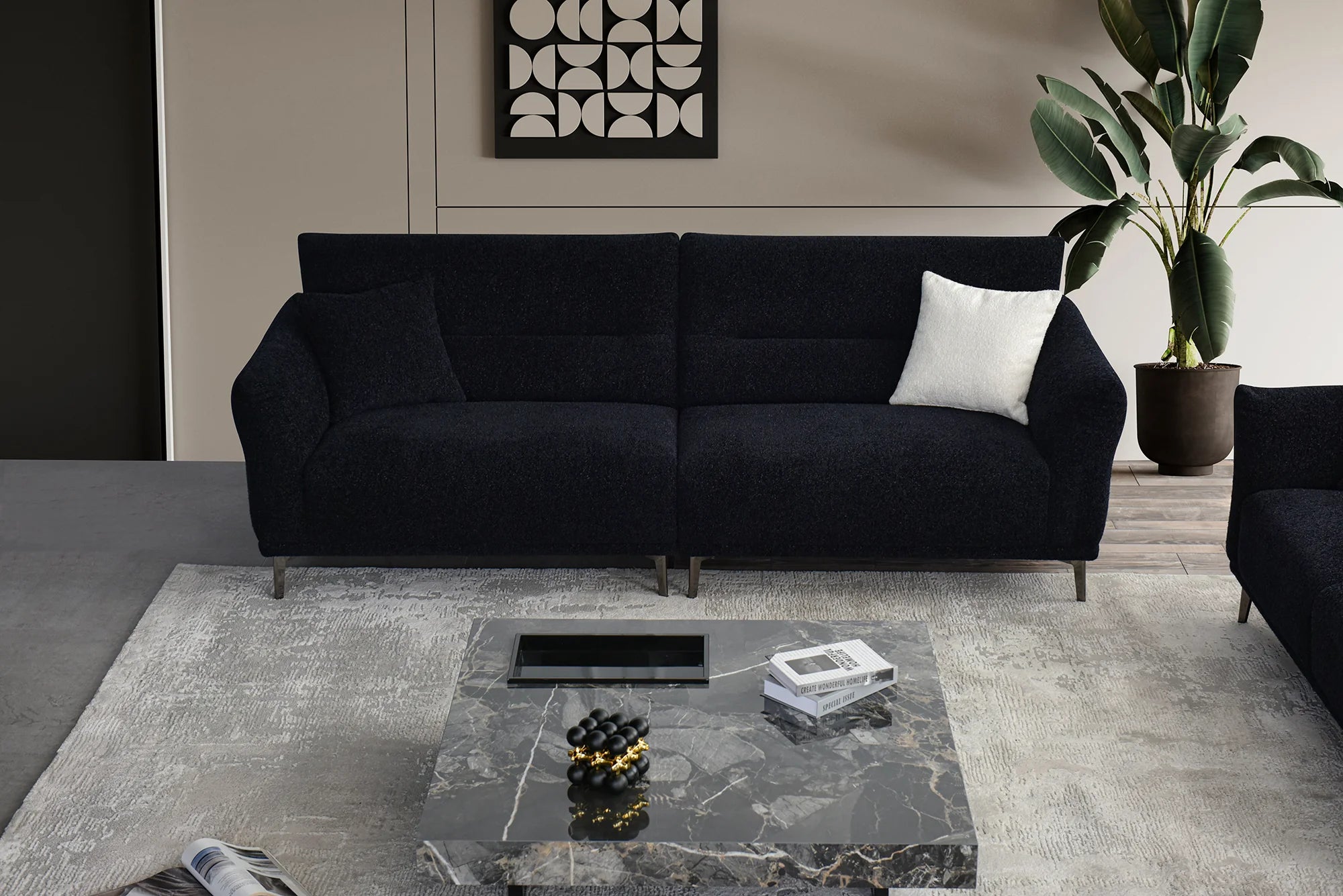 ALUXO® Albany Sofa Range in Black Lux Boucle
