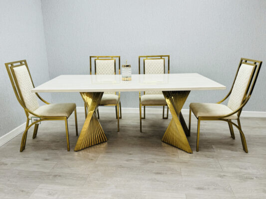 Ravello 160cm Cream & Gold Marble Dining Table