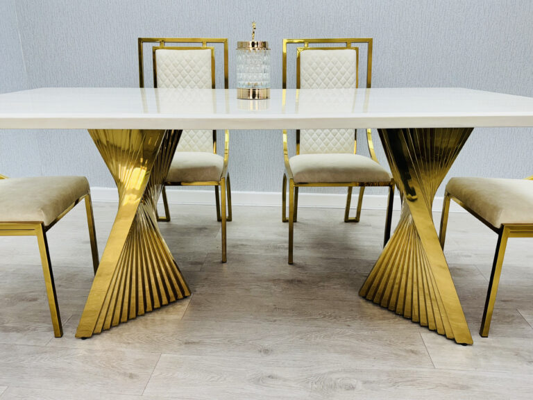 Ravello 160cm Cream & Gold Marble Dining Table