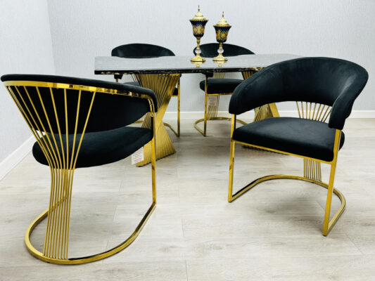 Ravello 180cm Black & Gold Marble Dining Table