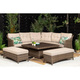 Hazz Corner Sofa with Rising Table and 2 Benches in Brown Rattan - Italiancityfurniture