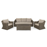 Inde 3 Seater Sofa with 2 Armchairs and Coffee Table in Brown Rattan - Italiancityfurniture