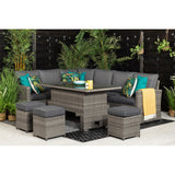 Melo Corner Sofa with Rising Table and 3 Stools in Grey Rattan - Italiancityfurniture