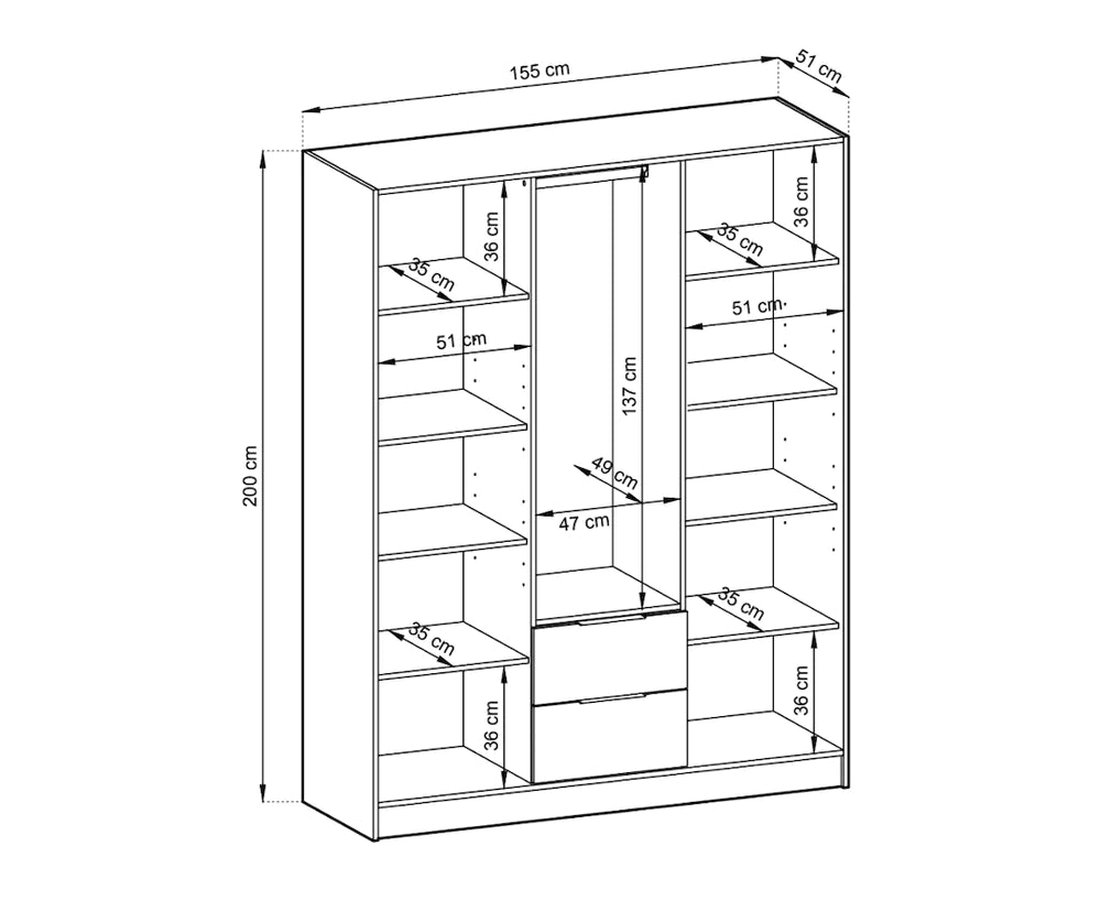 Nelly Hinged Door Wardrobe 155cm - Italiancityfurniture