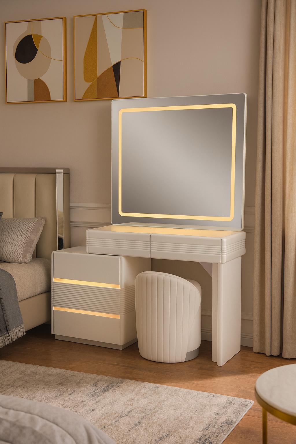 Modern LED Vanity Set with Mirror and Storage