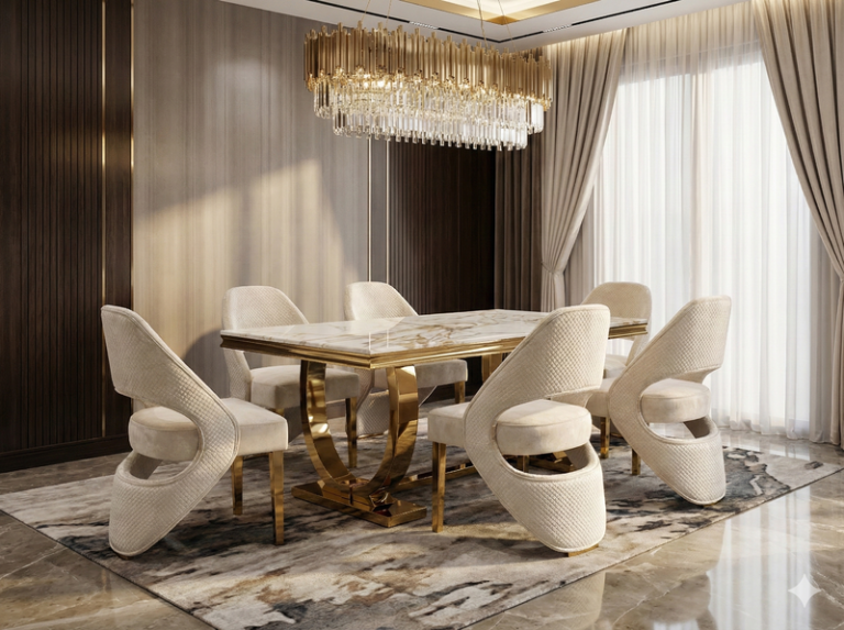 Arianna White and Gold Dining Table 160cm