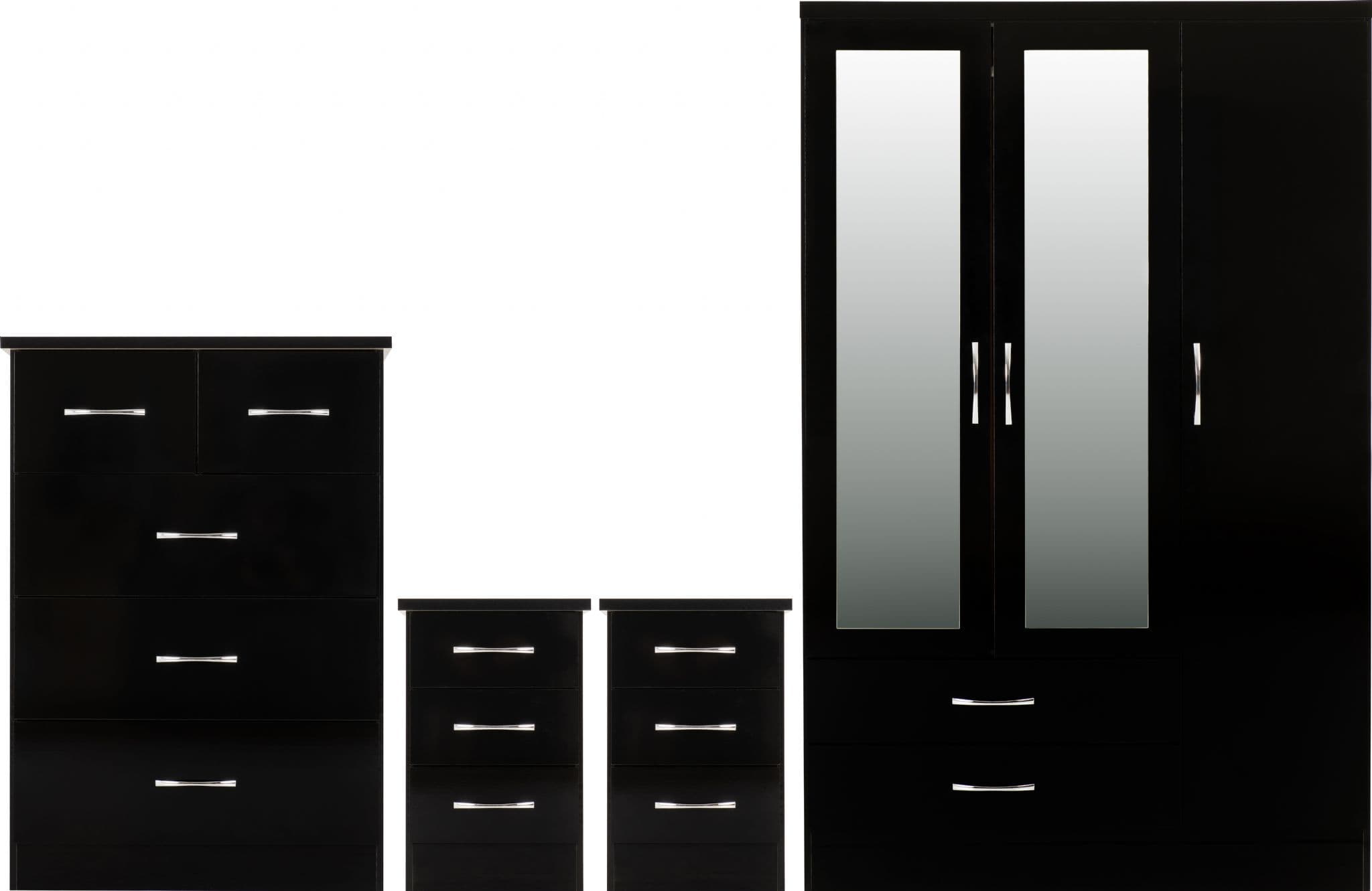 3 Door 2 Drawer Mirrored Wardrobe Bedroom Set