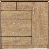 Charles 1 Door 6 Drawer Chest Oak Effect Veneer With Walnut Trim