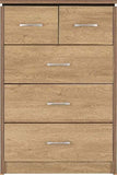 Charles 3+2 Drawer Chest Oak Effect Veneer With Walnut Trim