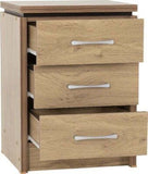 Charles 3 Drawer Bedside Chest Oak Effect Veneer With Walnut Trim