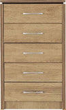 Charles 5 Drawer Narrow Chest Oak Effect Veneer With Walnut Trim