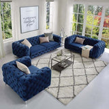 Chesterfield Sofas Sets In Luxury Navy Blue Velvet