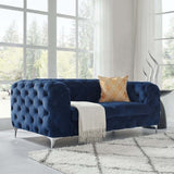 Chesterfield Sofas Sets In Luxury Navy Blue Velvet