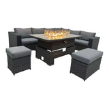 Corner Rising Dining Set with Fire Pit grey