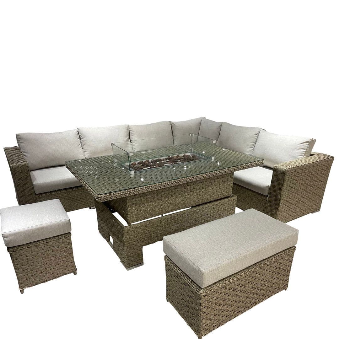 Corner Rising Dining Set with Fire Pit (Natural)
