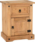 Corona 1 Drawer 1 Door Bedside Cabinet Distressed Waxed Pine