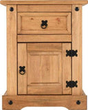 Corona 1 Drawer 1 Door Bedside Cabinet Distressed Waxed Pine