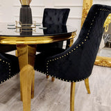 Elouise Round Gold Dining Set With 4 Luxury Black Chairs