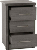 Lisbon 3 Drawer Bedside Chest Black Wood Grain