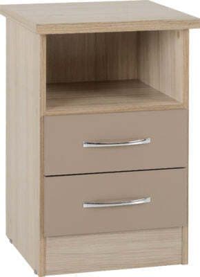 Nevada 2 Drawer Bedside Grey Gloss-Oyster Gloss/Light Oak Effect Veneer