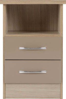 Nevada 2 Drawer Bedside Grey Gloss-Oyster Gloss/Light Oak Effect Veneer