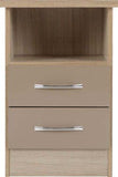 Nevada 2 Drawer Bedside Grey Gloss-Oyster Gloss/Light Oak Effect Veneer